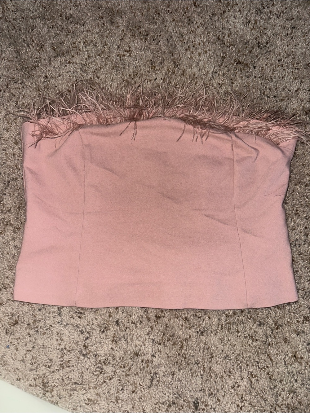 Strapless Feather Trim Crop Top - Pink